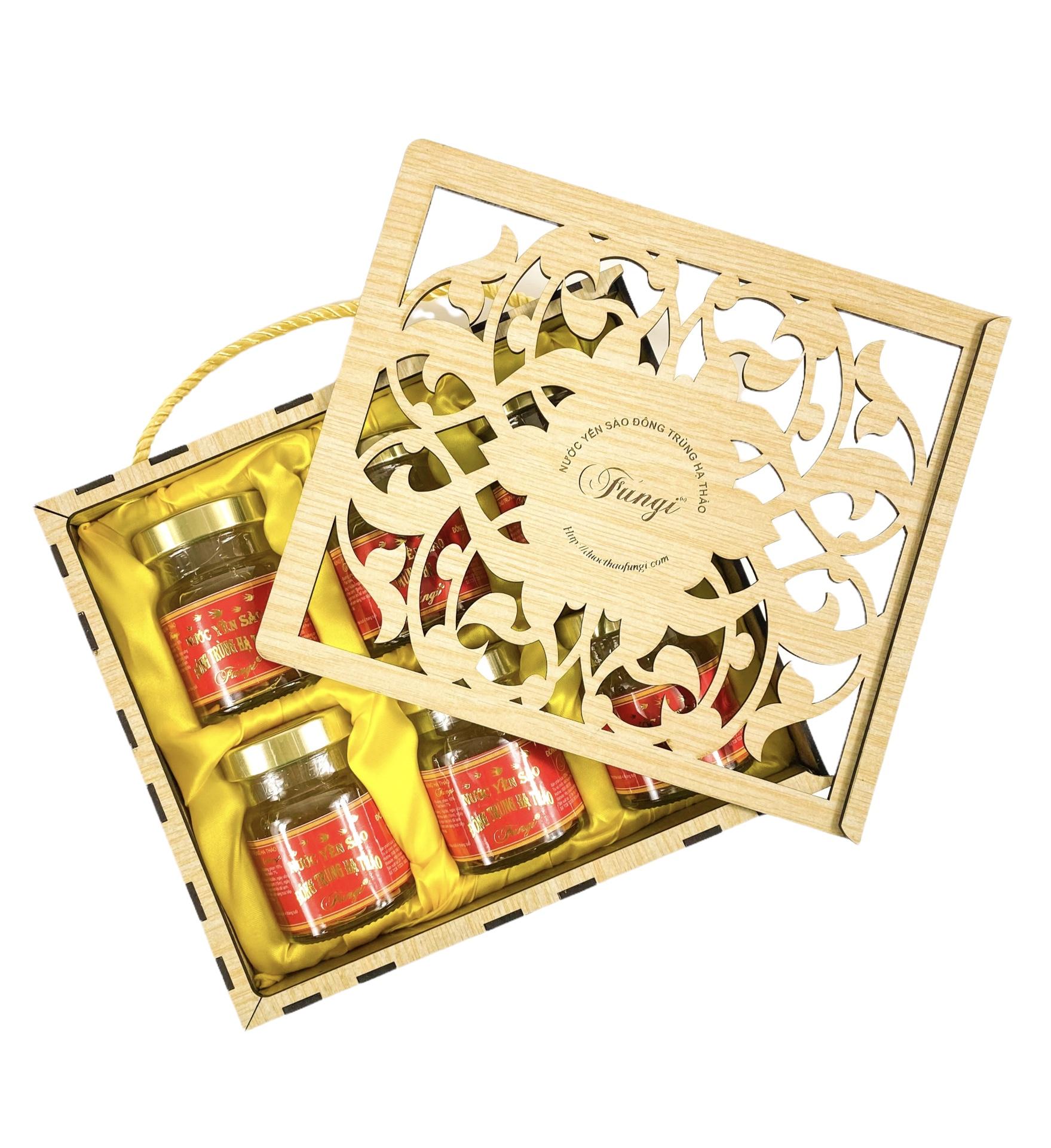 Hộp Gỗ Yến sào đỏ Mini 420ml (6 hũ x 70ml)